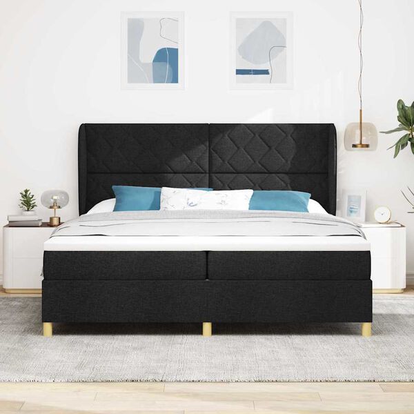 vidaXL Boxspringbed met matras met hoofdeinde Zwart 200 x 200 cm Stof