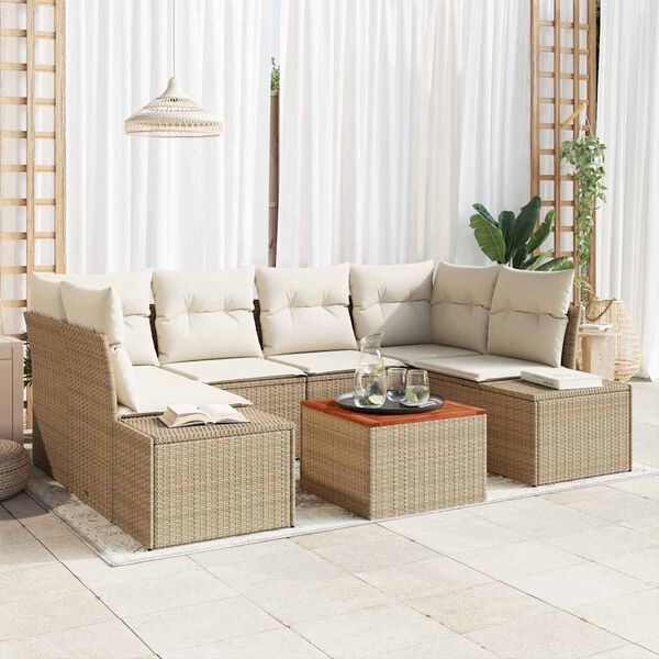 vidaXL Tuinbankenset met opslag 7 pcs Beige en Cr&egrave;me poly rattan