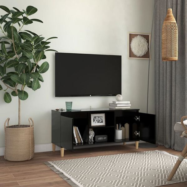 vidaXL Tv-meubel met massief houten poten 103,5x35x50 cm zwart