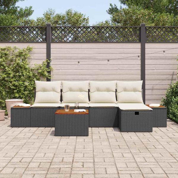 vidaXL Tuin Sofa Set met kussen 6 pcs Zwart Poly riet