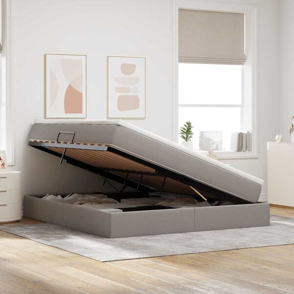 vidaXL Opslag bed met matras met matras Taupe 160 x 200 cm Polyester