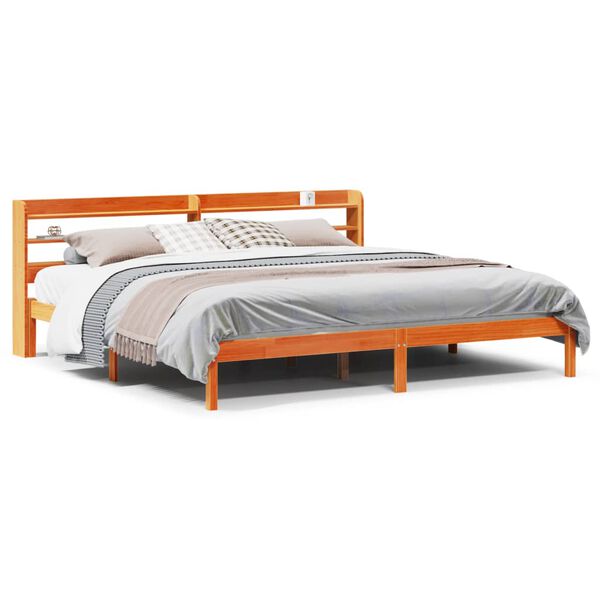 vidaXL Bedframe met hoofdbord massief grenenhout wasbruin 180x200 cm