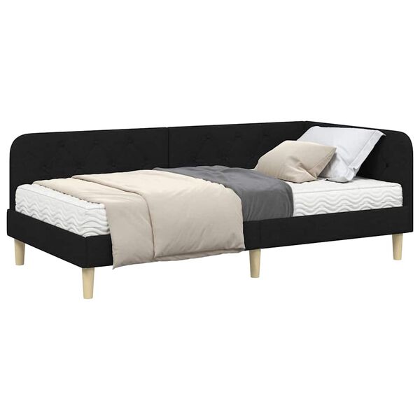 vidaXL Hoekbedframe met matras met hoofdeinde Zwart 90 x 190 cm Stof
