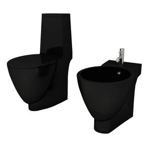 vidaXL Toilet- en bidetset keramiek zwart