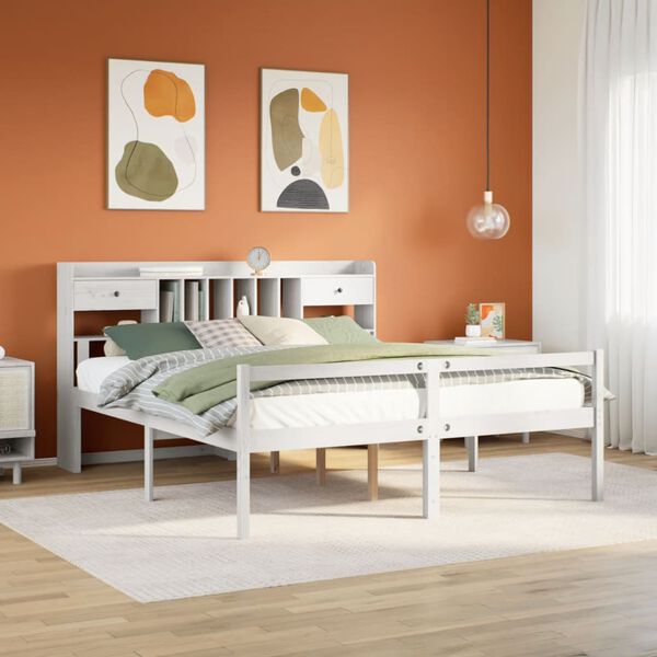 vidaXL Bed met boekenkast zonder matras grenenhout wit 180x200 cm