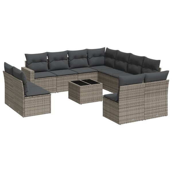 vidaXL 12-delige Loungeset met kussens poly rattan grijs
