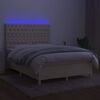 vidaXL Boxspring met matras en LED stof cr&egrave;mekleurig 140x190 cm