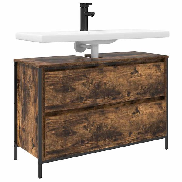 vidaXL Badkamerkast met lades 90x34,5x60 cm gerookt eikenkleurig