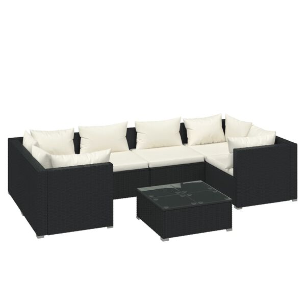vidaXL 7-delige Loungeset met kussens poly rattan zwart