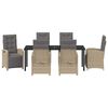 vidaXL Tuin eettafelset met kussen 7 pcs Beige poly rattan