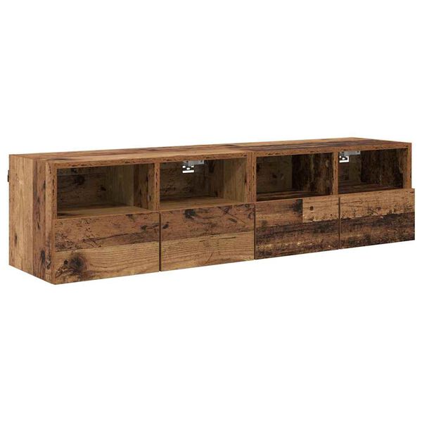 vidaXL TV Wandkasten 2 pcs Oud Hout 60 x 30 x 30 cm Bewerkt hout