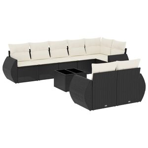 vidaXL 9-delige Loungeset met kussens poly rattan zwart