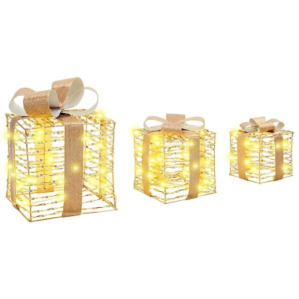vidaXL Cadeau Doos met 60 LED 3 pcs Warmwit 20 x 20 x 20 cm PET