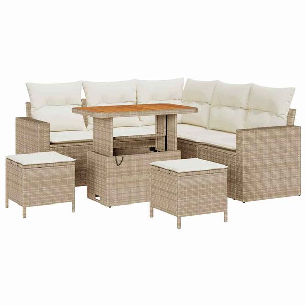 vidaXL Tuinbankenset met kussen 9 pcs Beige en Cr&egrave;me poly rattan