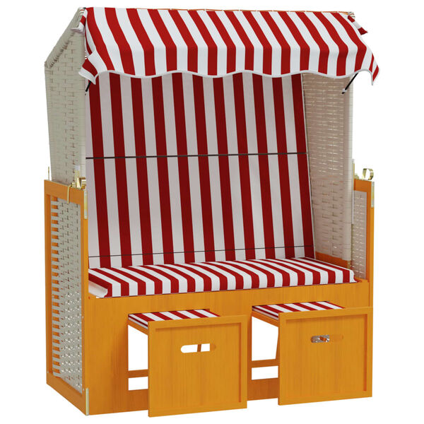 vidaXL Strandstoel met luifel poly rattan en massief hout rood en wit