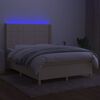vidaXL Boxspring met matras en LED stof cr&egrave;mekleurig 140x200 cm