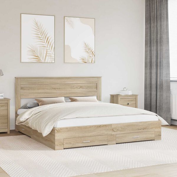 vidaXL Bedframe met hoofdeinde Sonoma Eiken 200 x 200 cm Bewerkt hout