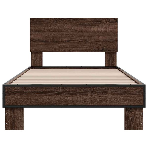 vidaXL Bedframe bewerkt hout en metaal bruin eikenkleurig 75x190 cm