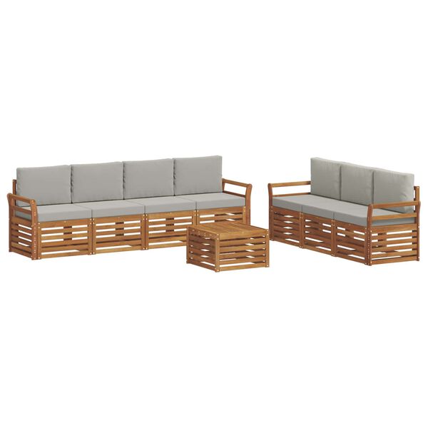 vidaXL Sofa-Sets 8 pcs Natuurlijk en Lichtgrijs Massief Acaciahout