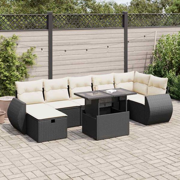 vidaXL 8-delige Loungeset met kussens poly rattan zwart