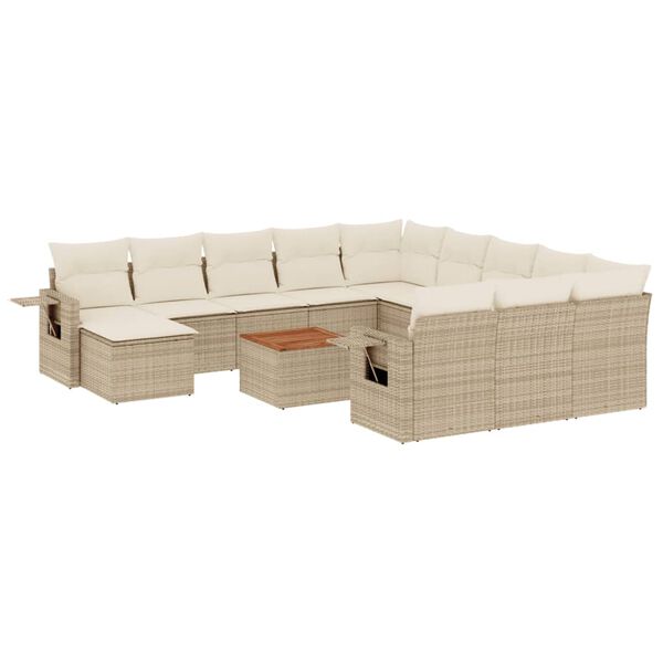 vidaXL 13-delige Loungeset met kussens poly rattan beige