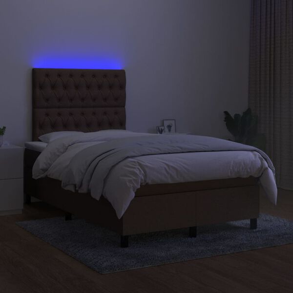 vidaXL Boxspring met matras en LED stof donkerbruin 120x190 cm