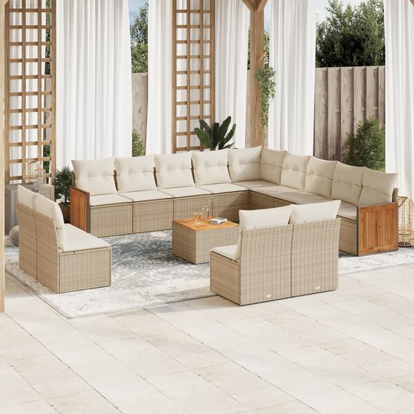 vidaXL 14-delige Loungeset met kussens poly rattan beige