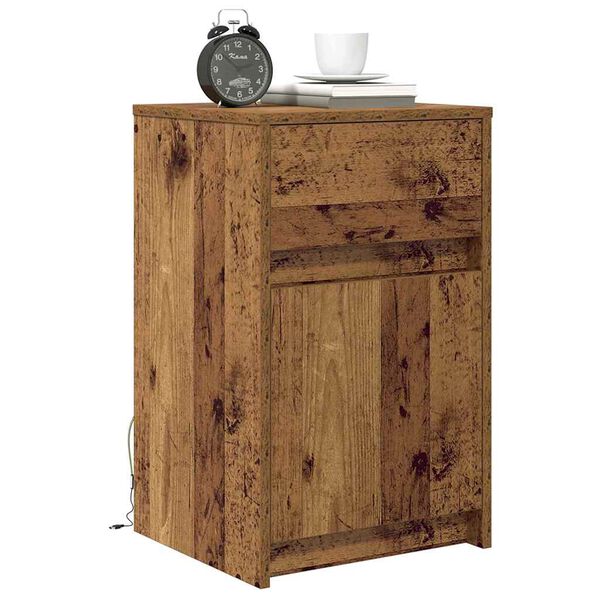 vidaXL LED Bedside Kast met lade Oud hout 38 x 34 x 61 cm Bewerkt hout
