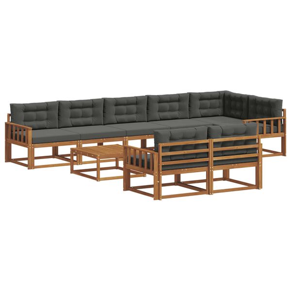 vidaXL Buiten bankenset met kussen 9 pcs Natuurlijk en Antraciet