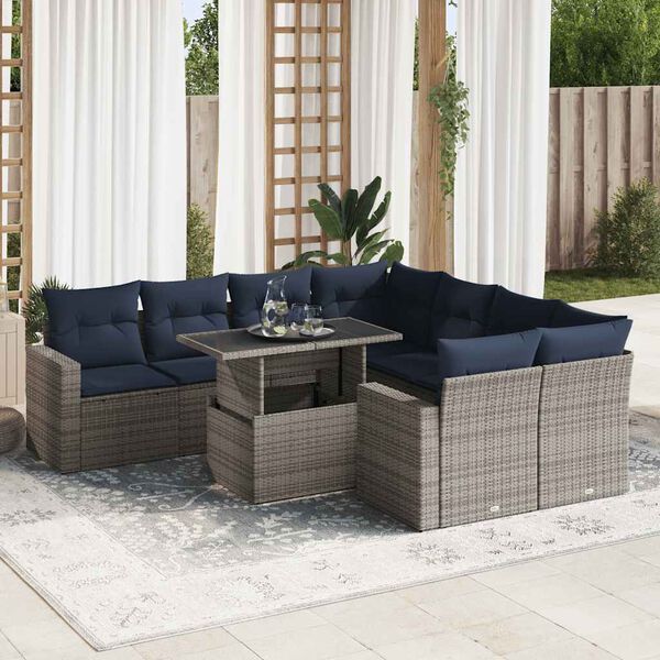 vidaXL 9-delige Loungeset met kussens poly rattan acacia grijs