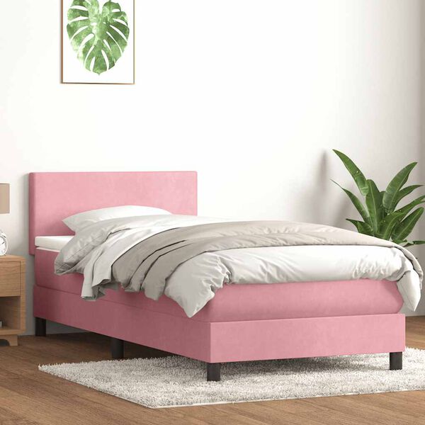 vidaXL Boxspring met matras fluweel roze 90x220 cm
