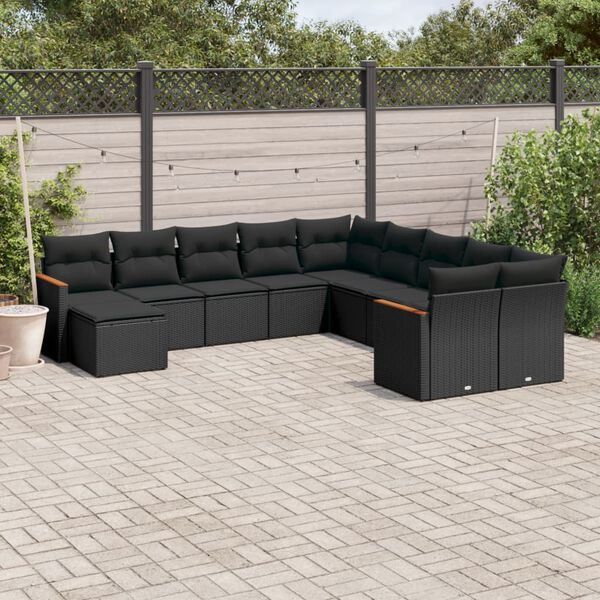 vidaXL 11-delige Loungeset met kussens poly rattan zwart