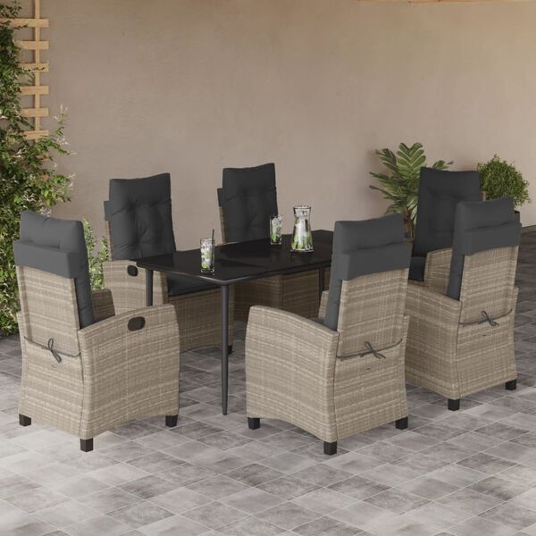vidaXL 7-delige Tuinset met kussens poly rattan grijs