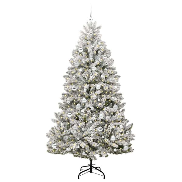 vidaXL Kunstkerstboom met 300 LED Groen en Wit 210 cm PVC en Metaal