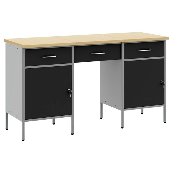 vidaXL Werk Cabinet met lade met opslag 3 pcs Zwart 150 x 55 x 85 cm
