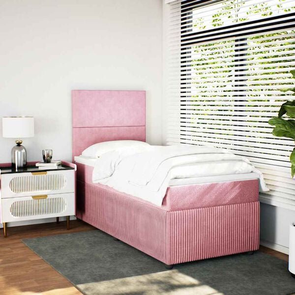 vidaXL Boxspring met matras fluweel roze 90x190 cm