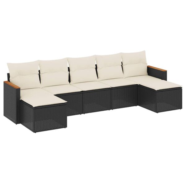 vidaXL 7-delige Loungeset met kussens poly rattan zwart