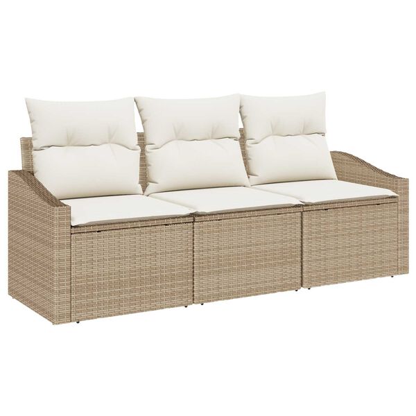 vidaXL Bankstel met kussen 3 pcs Beige poly rattan