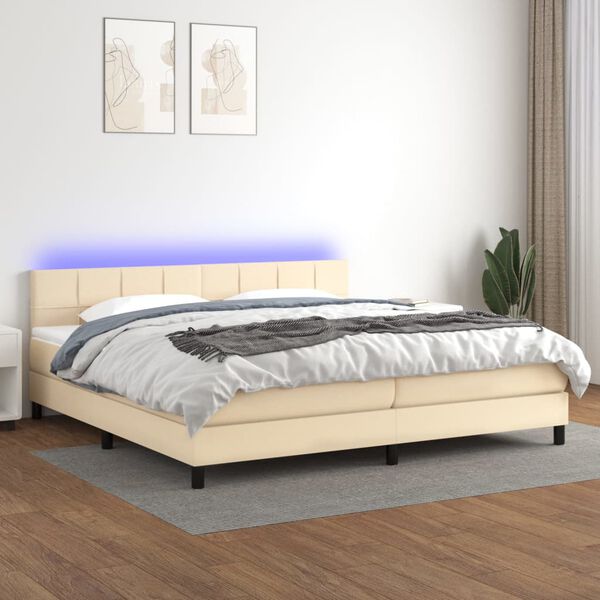 vidaXL Boxspring met matras en LED stof cr&egrave;mekleurig 200x200 cm