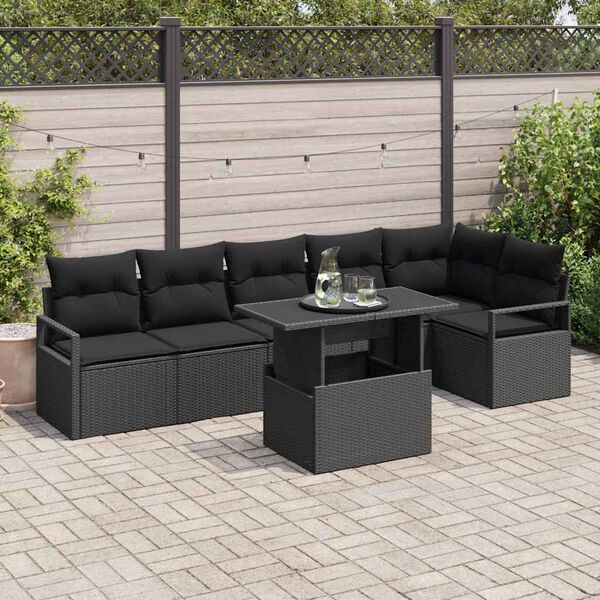 vidaXL Tuin Sofa Set met opslag 7 pcs Zwart poly rattan