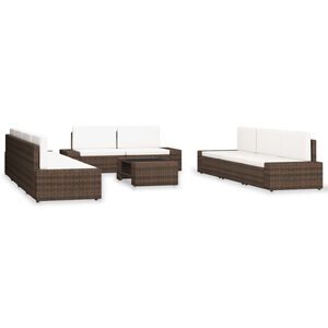 vidaXL 10-delige Loungeset poly rattan bruin