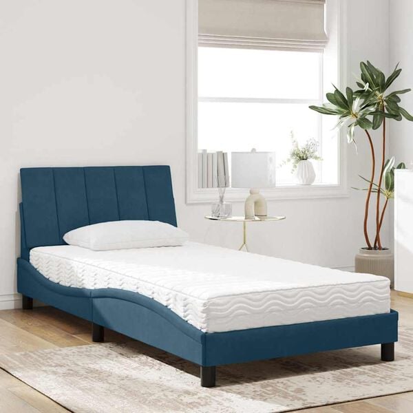 vidaXL Bed met matras "Hanko" fluweel blauw 100x200 cm