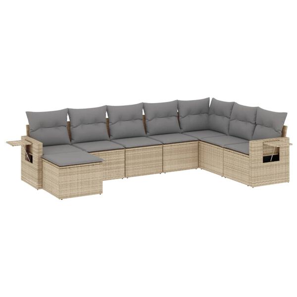 vidaXL 8-delige Loungeset met kussens poly rattan beige