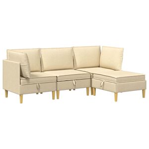 vidaXL Modulaire Sofa Set met Opslag 4 st Cr&egrave;mekleurig Stof