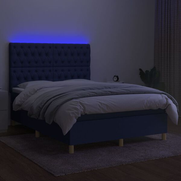 vidaXL Boxspring met matras en LED stof blauw 140x190 cm