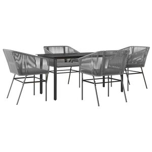 vidaXL 5-delige Tuinset met kussens poly rattan glas grijs