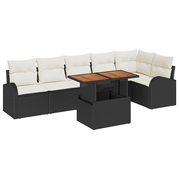 vidaXL Tuin Sofa Set met kussen 7 pcs Zwart en Crème