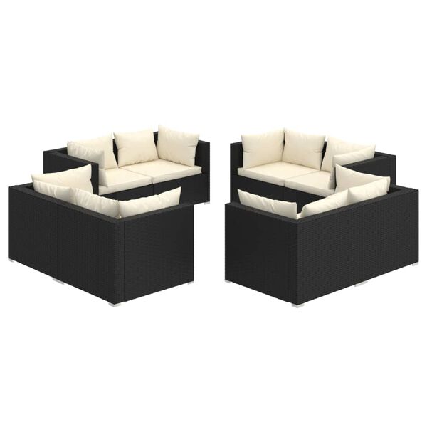 vidaXL 8-delige Loungeset met kussens poly rattan zwart