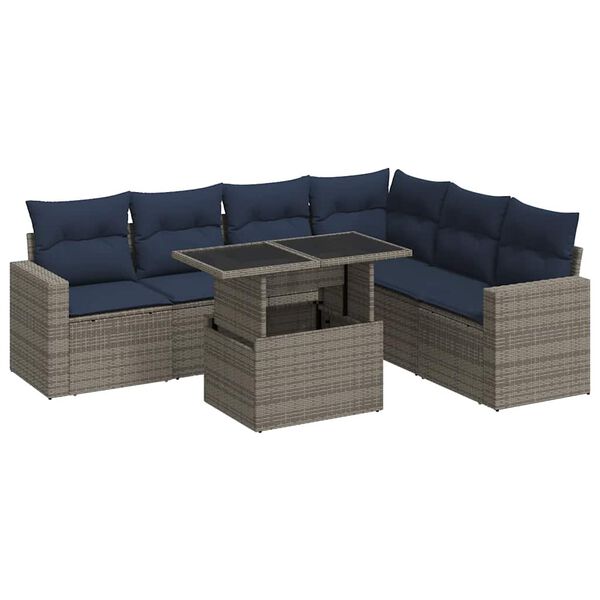 vidaXL 7-delige Loungeset met kussens poly rattan acacia zwart
