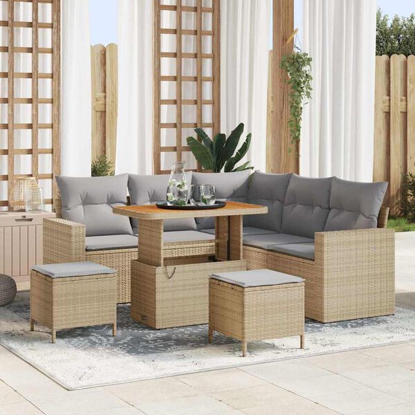 vidaXL Tuinbankenset met kussen 9 pcs Beige en Licht Grijs poly rattan